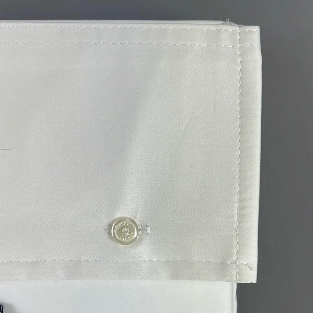 Ralph Lauren Organic Sateen Border Queen Flat Sheet Parchment 96 x 108 NEW